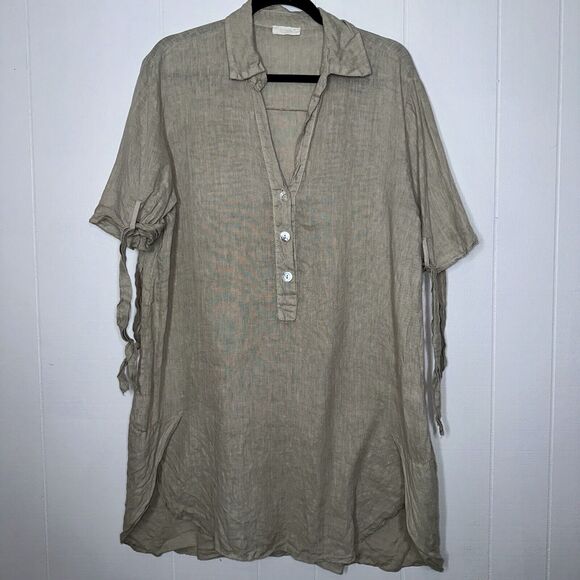 Scandal Italy Women’s 100% Linen Shift Dress Beige One Size - Picture 1 of 5